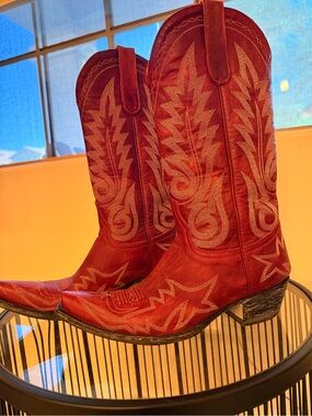 Old Gringo Red Leather Cowboy Boots with Embroidered Label